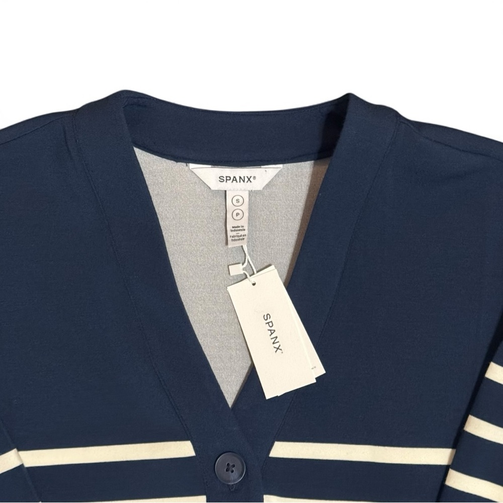 NEW SPANX AirEssentials Navy Blue White Striped Cardigan Athleisure Holiday Gift - Picture 6 of 9
